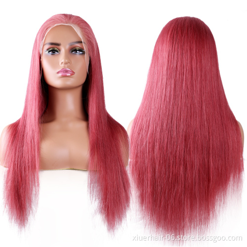 Colored Straight Human Hair Hd Transparent 13X6 Frontal Lace Remy Hair Pink Wig